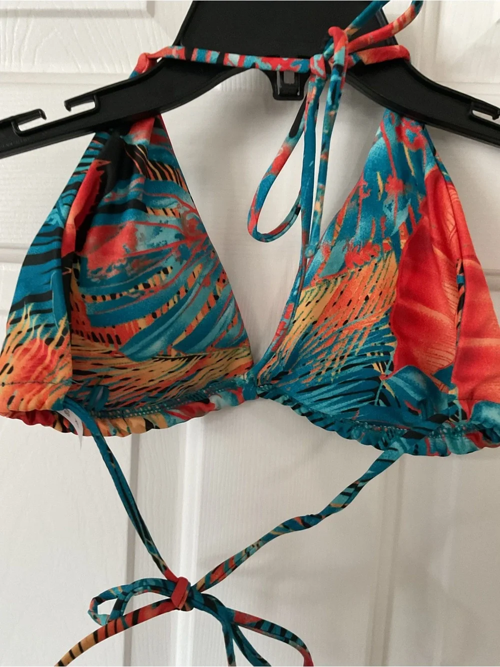 Tropical Print String Bikini Top in Teal and Coral - Picture 3 of 4